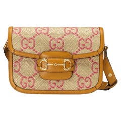 Gucci Horsebit 1955 Borsa a tracolla in rafia rosa