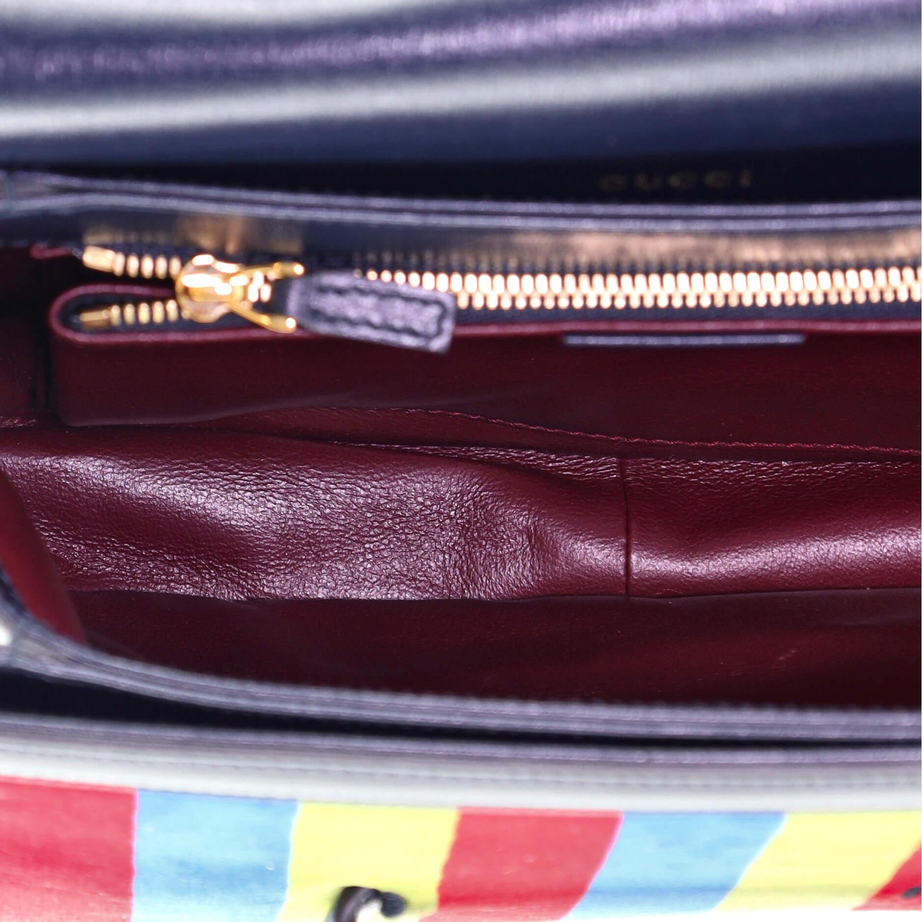 Black Gucci Horsebit 1955 Shoulder Bag Striped Velvet and Leather Small