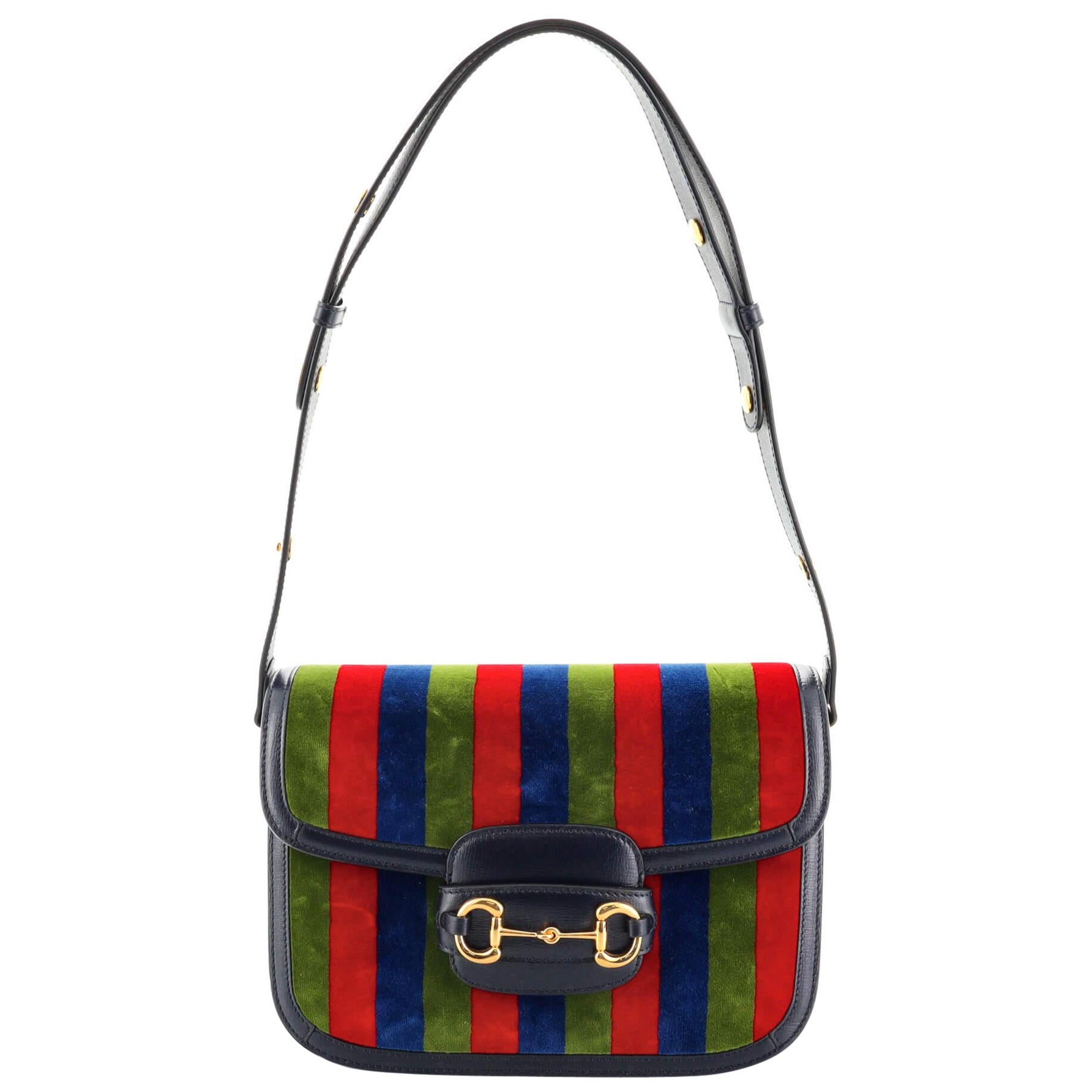 Gucci Horsebit 1955 Umhängetasche aus gestreiftem Samt und Leder