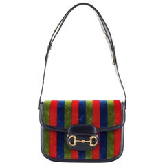 Gucci Horsebit 1955 Umhängetasche aus gestreiftem Samt und Leder
