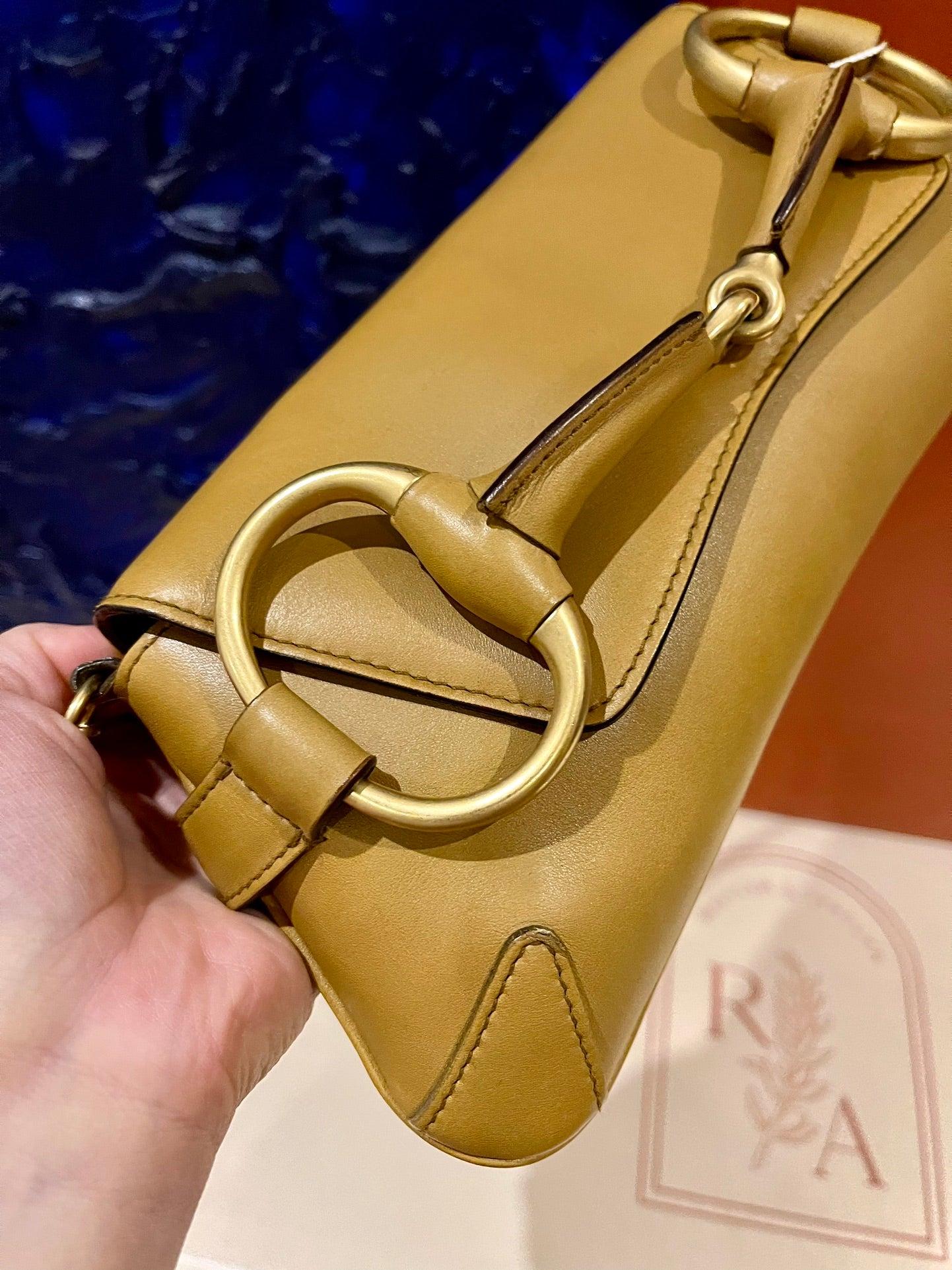 Gucci Horsebit 1955 Small Camel Leather Shoulder Bag
These are professional photos of the actual bag.


Make a statement with this large Gucci shoulderbag. This model is revived in the Gucci 2023 Fall/Winter collection. Grab the vintage model at a