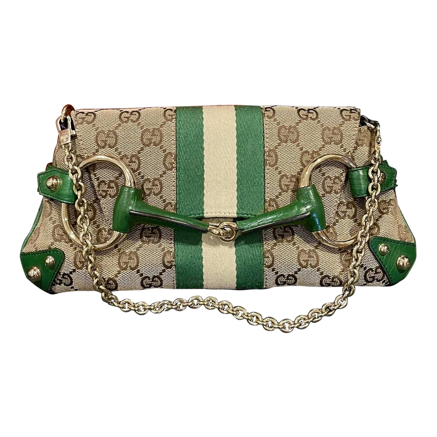 Gucci Horsebit 1955 Small Chain Bag Gucci Monogram Green Web