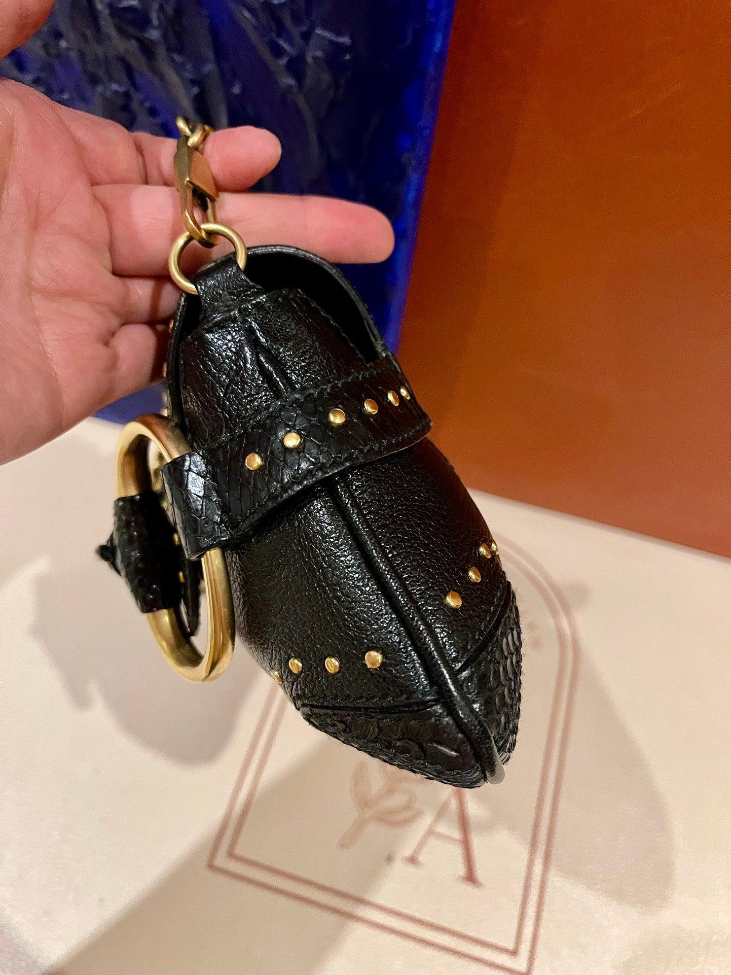 Gucci Horsebit 1955 Small Snake skin leather Black Gold Studded Shoulder Bag 1