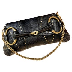 Gucci Horsebit 1955 Small Snake skin leather Black Gold Studded Shoulder Bag