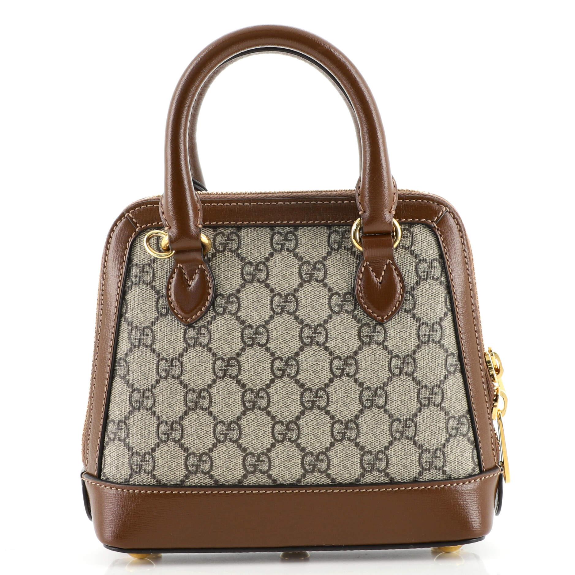 Gucci Horsebit 1955 Top Handle Bag GG Coated Canvas Mini In Good Condition In NY, NY