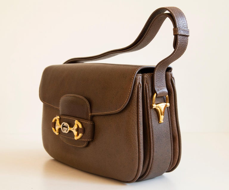 Gucci 1955 Horsebit Leather Shoulder Bag Brown - Fablle