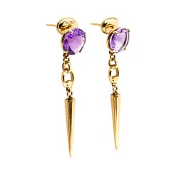 Gucci Horsebit Amethyst 18K Yellow Gold Spike Drop Earrings