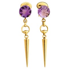 Gucci Horsebit Amethyst 18K Yellow Gold Spike Drop Earrings