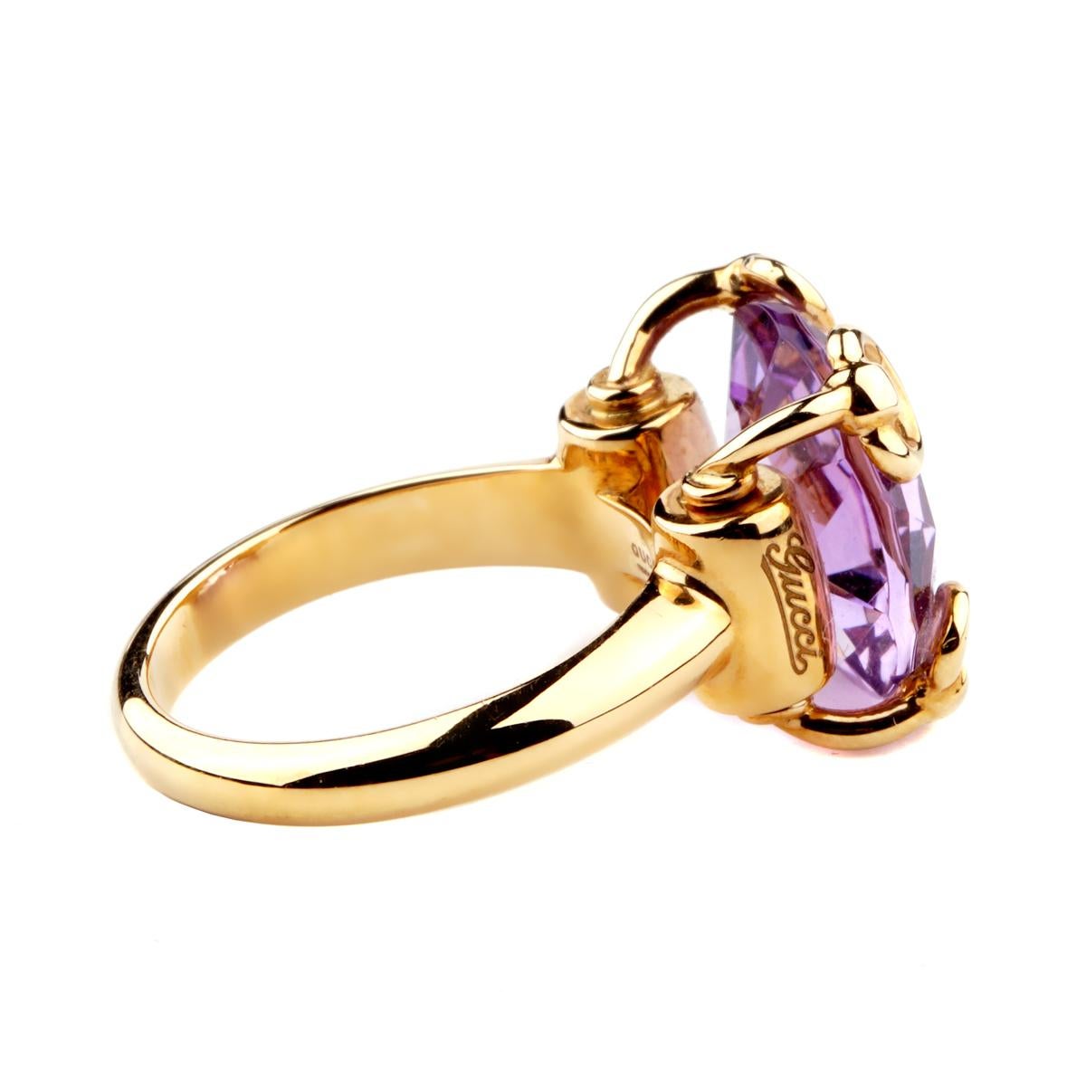 Gucci Horsebit Amethyst Gold Ring In New Condition In Feasterville, PA