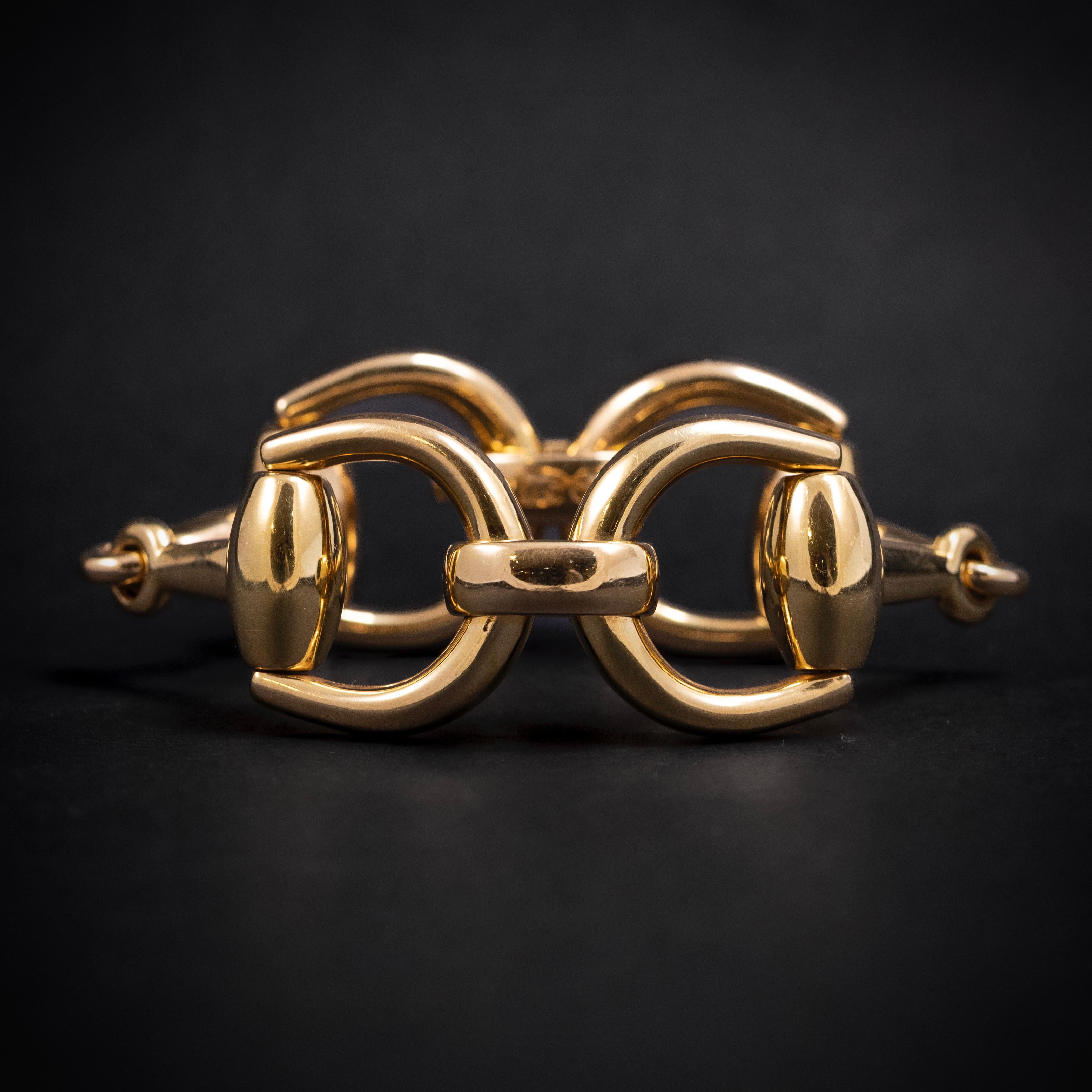 Gucci Horsebit Big Bracelet 18K Yellow Gold Italian 2000s For Sale 1