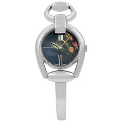 Gucci Horsebit Black Mother of Pearl Steel Quartz Ladies Bangle Watch YA139503