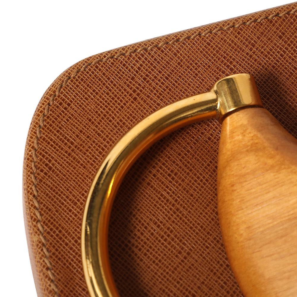 Gucci Horsebit Bookends, Tan Leather, Brass, Wood, Signed For Sale 8