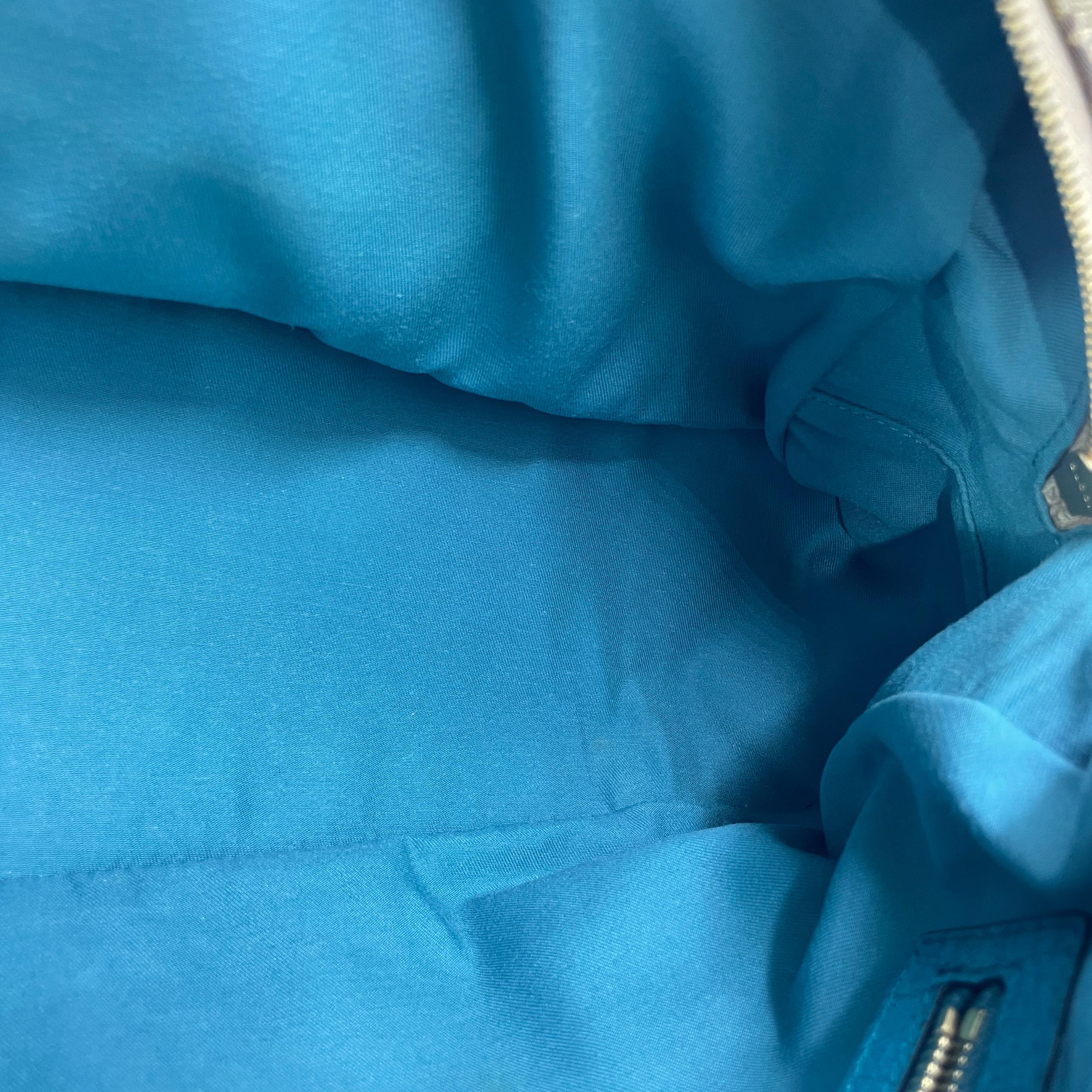 Gucci Horsebit Boston Bowling Handbag Monogram Canvas Blue Leather en vente 5