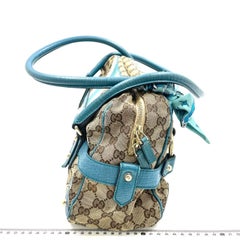 Gucci Horsebit Boston Bowling Handbag Monogram Canvas Blue Leather