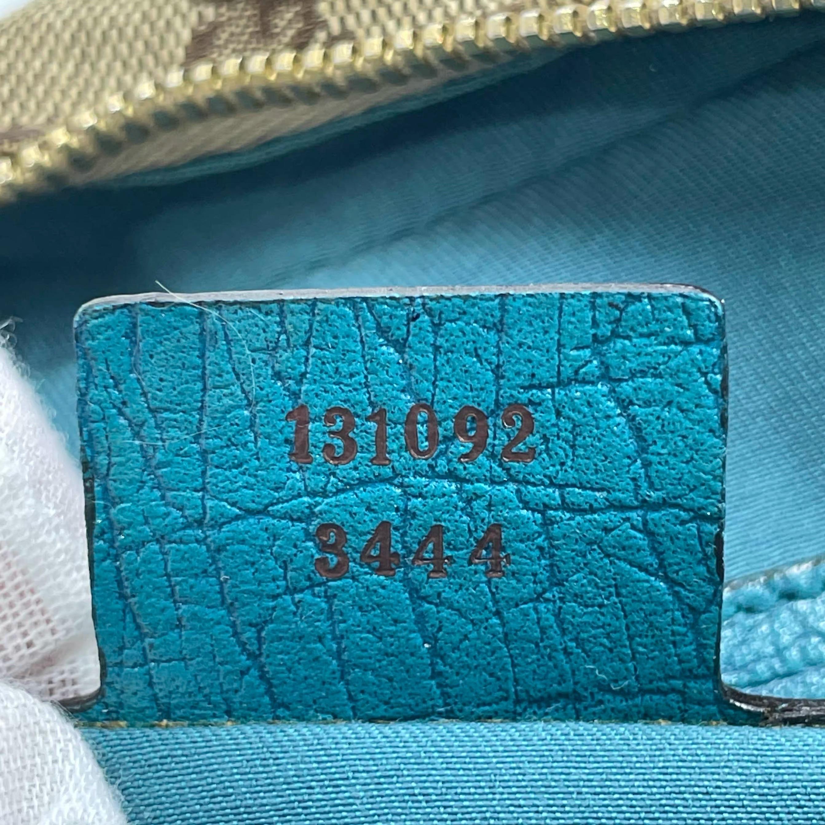 Gucci Horsebit Boston Bowling Handbag Monogram Canvas Blue Leather en vente 15