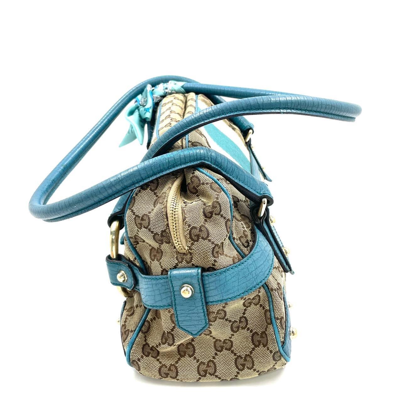Gucci Horsebit Boston Bowling Handbag Monogram Canvas Blue Leather Pour femmes en vente