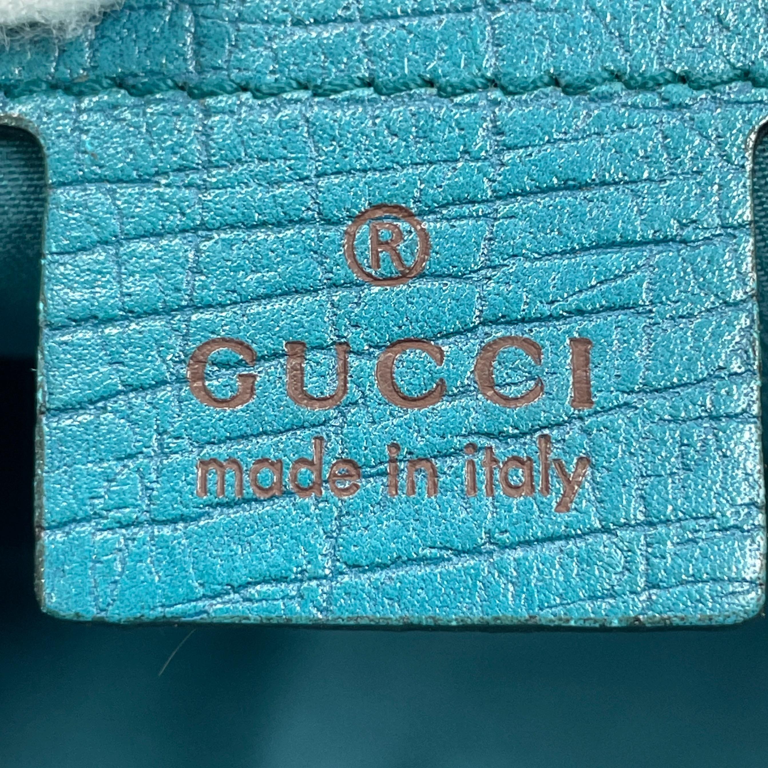 Gucci Horsebit Boston Bowling Handbag Monogram Canvas Blue Leather en vente 4