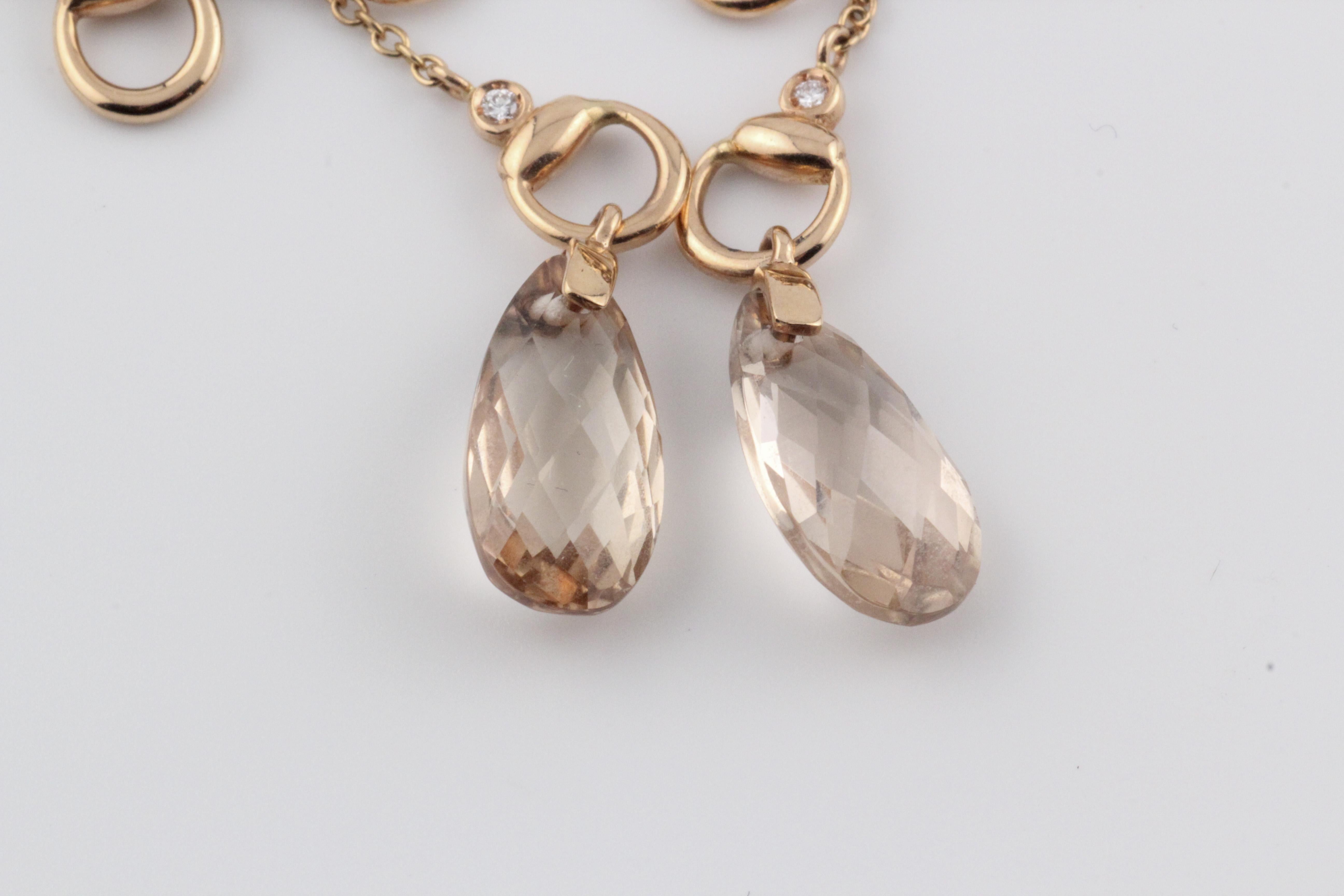Gucci Horsebit Briolette Morganite Diamond 18k Rose Gold Drop Dangle Earrings In Excellent Condition For Sale In Bellmore, NY
