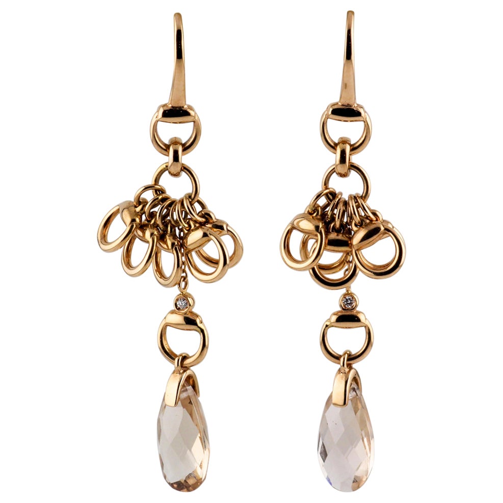 Pendants d'oreilles Gucci Horsebit Briolette Morganite diamant or rose 18 carats en vente