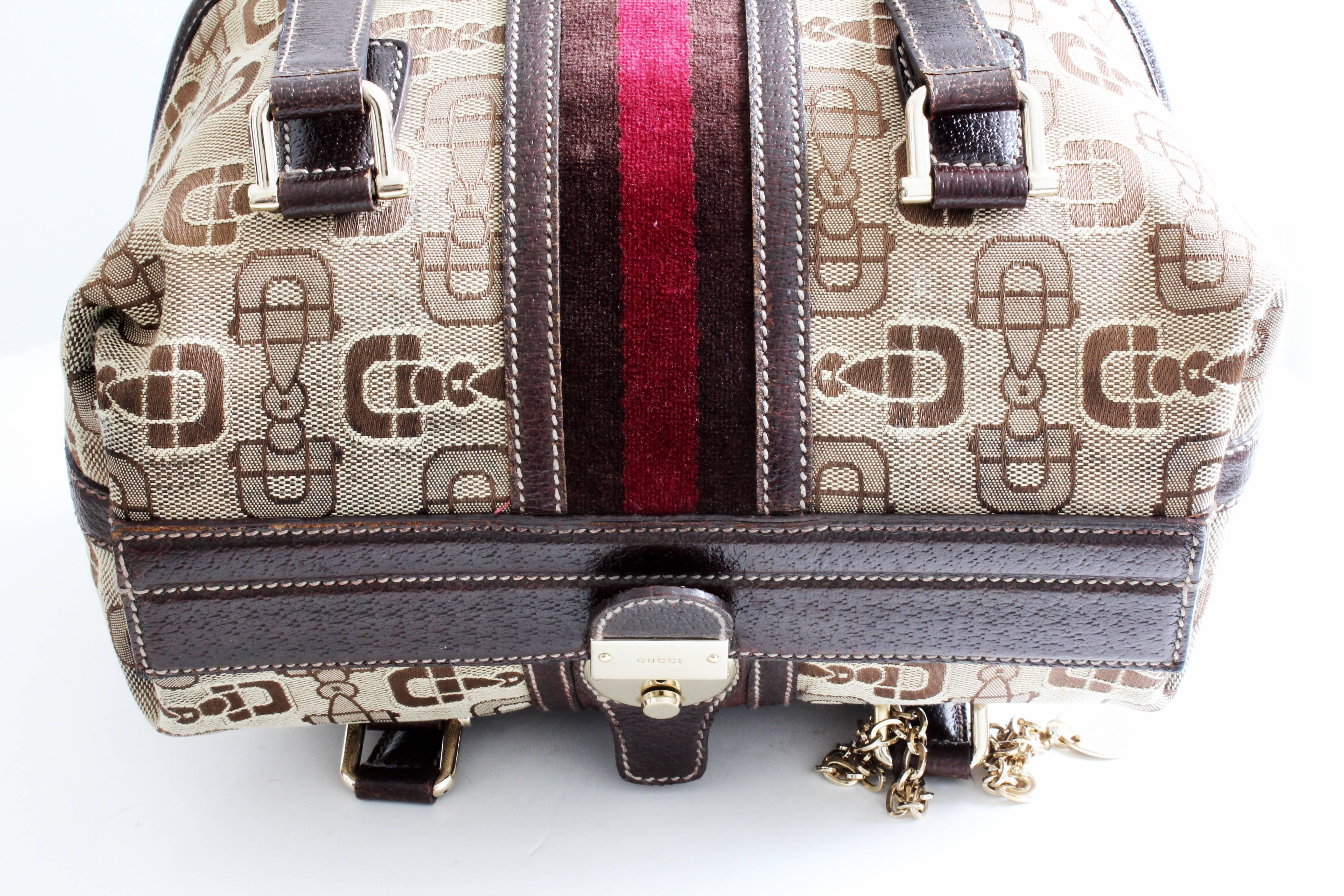 Gucci Horsebit Canvas Treasure Boston Tote Bag Dark Brown with Key & Dustcover 3