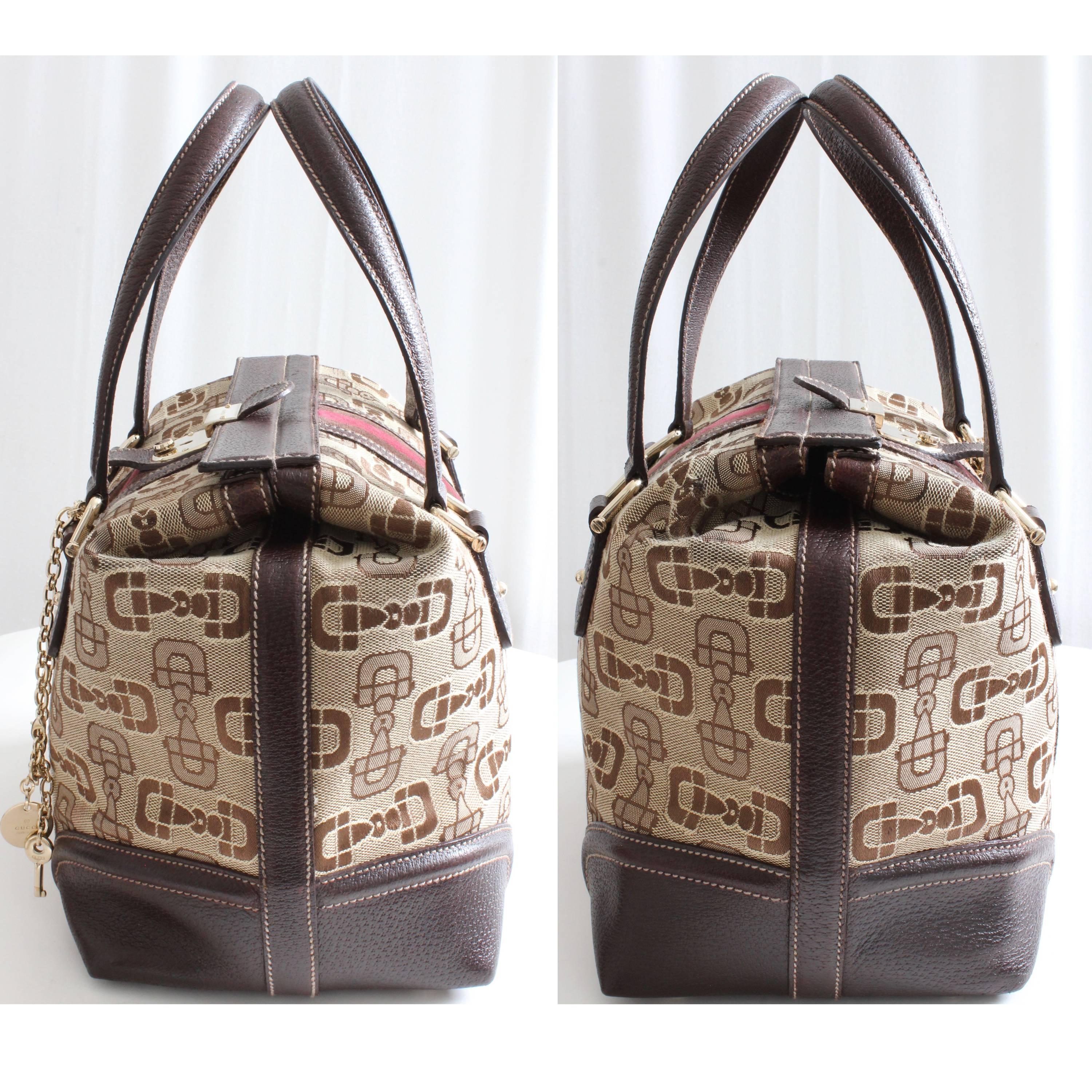 Gucci Horsebit Canvas Treasure Boston Tote Bag Dunkelbraun mit Schlüssel & Staubschutzhülle (Braun)