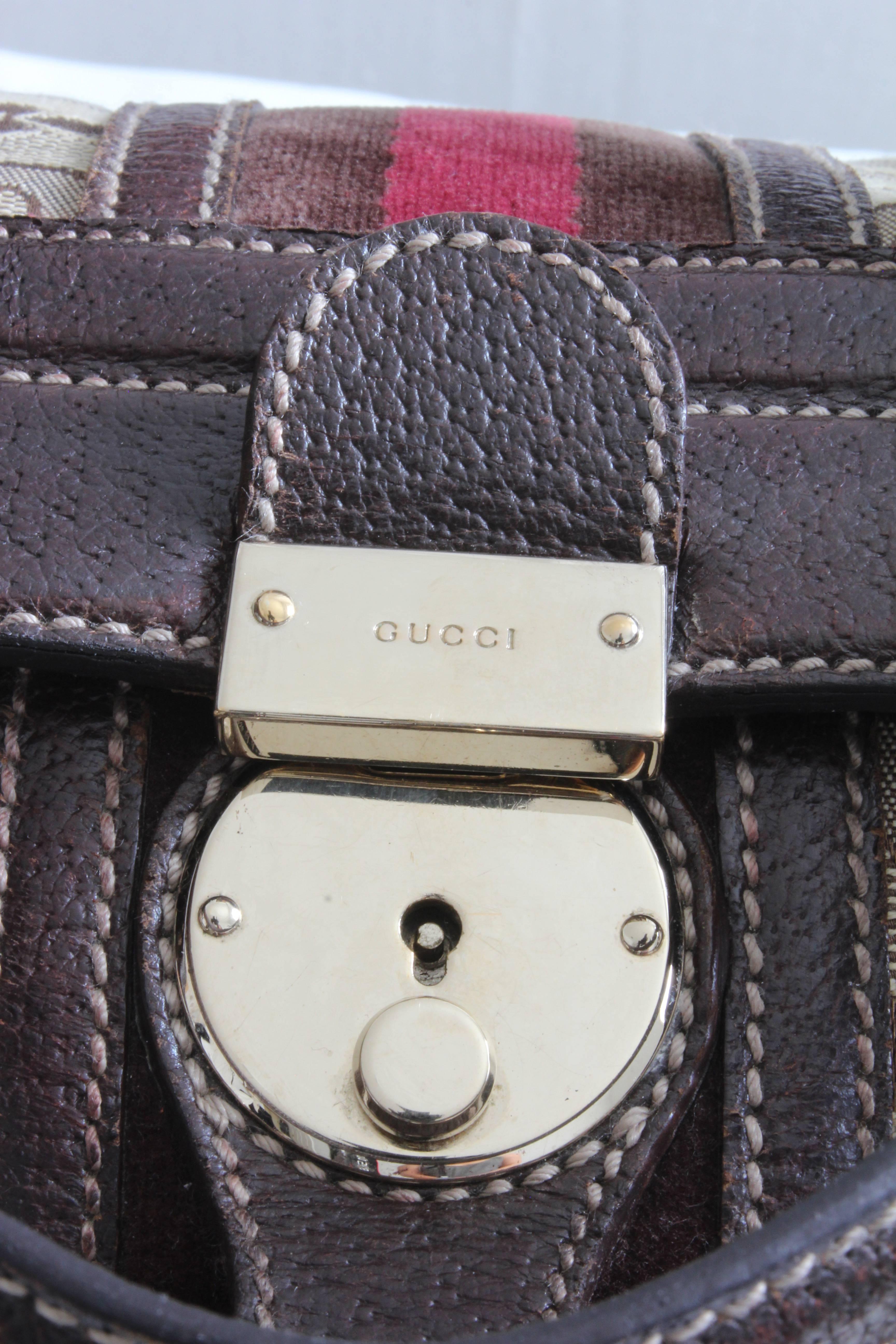 Gucci Horsebit Canvas Treasure Boston Tote Bag Dark Brown with Key & Dustcover 1