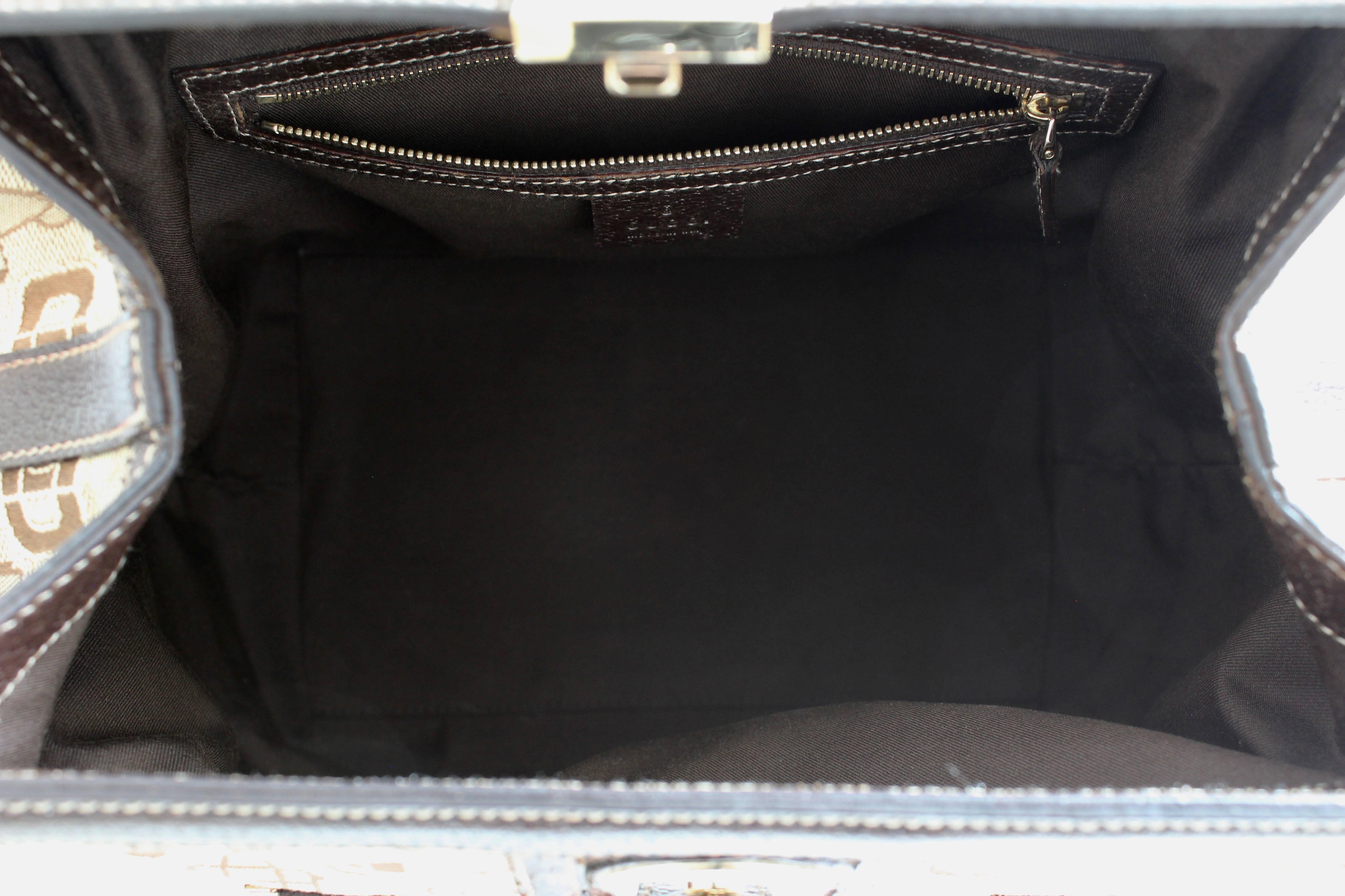 Gucci Horsebit Canvas Treasure Boston Tote Bag Dunkelbraun mit Schlüssel & Staubschutzhülle 4