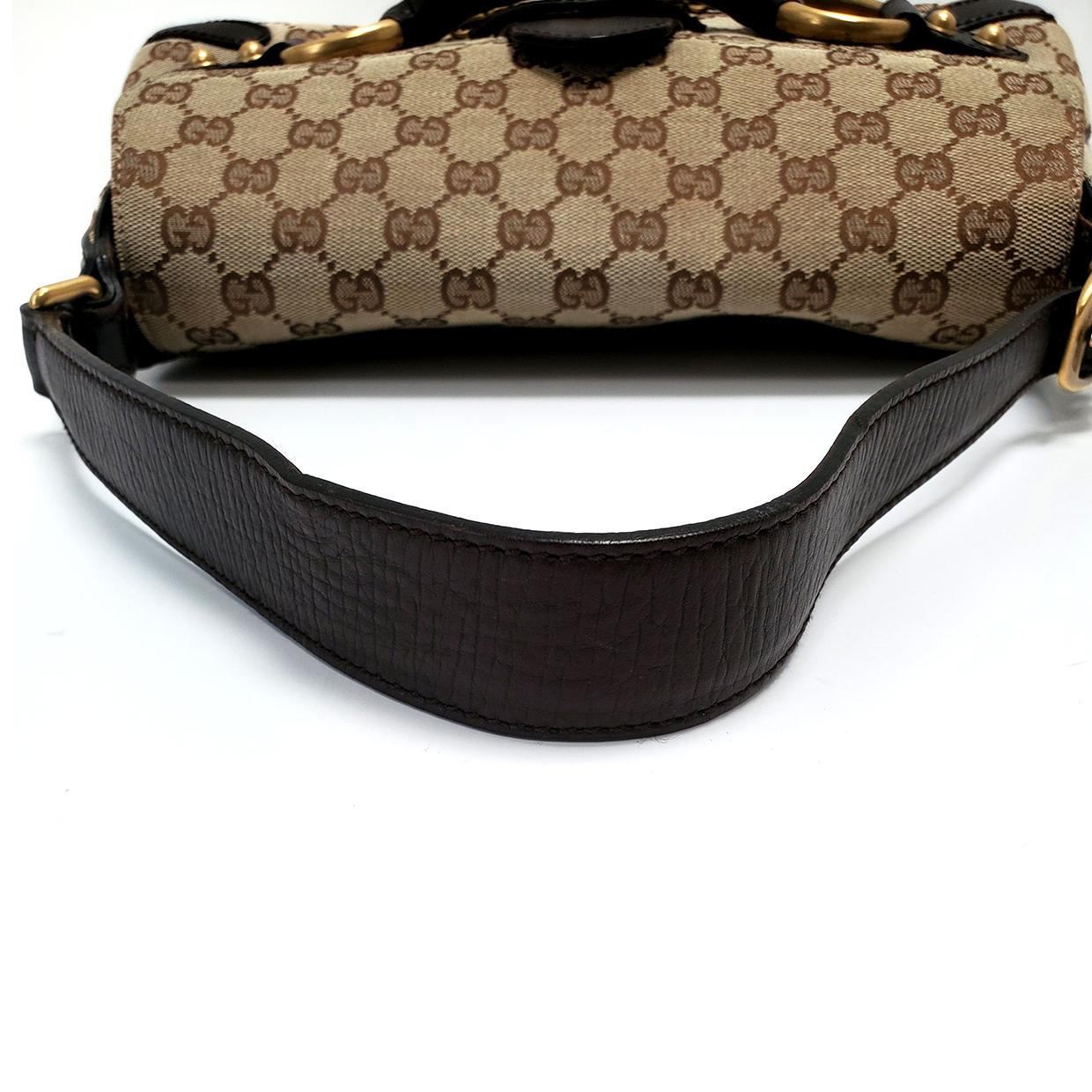 Black Gucci Horsebit Chain Brown GG Canvas Shoulder Bag