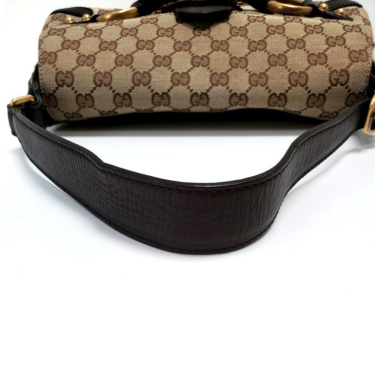 GUCCI Horsebit Shoulder Hand Bag GG Canvas Leather 115867 Brown w/Dust  Authentic
