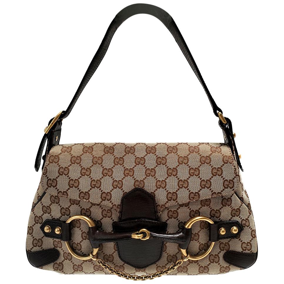 Gucci Horsebit Chain Brown GG Canvas Shoulder Bag