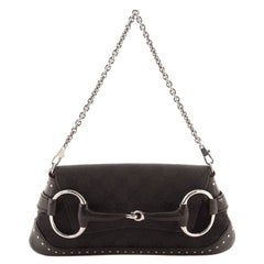 Gucci Horsebit Chain Clutch GG Canvas with Studded Leather Medium
