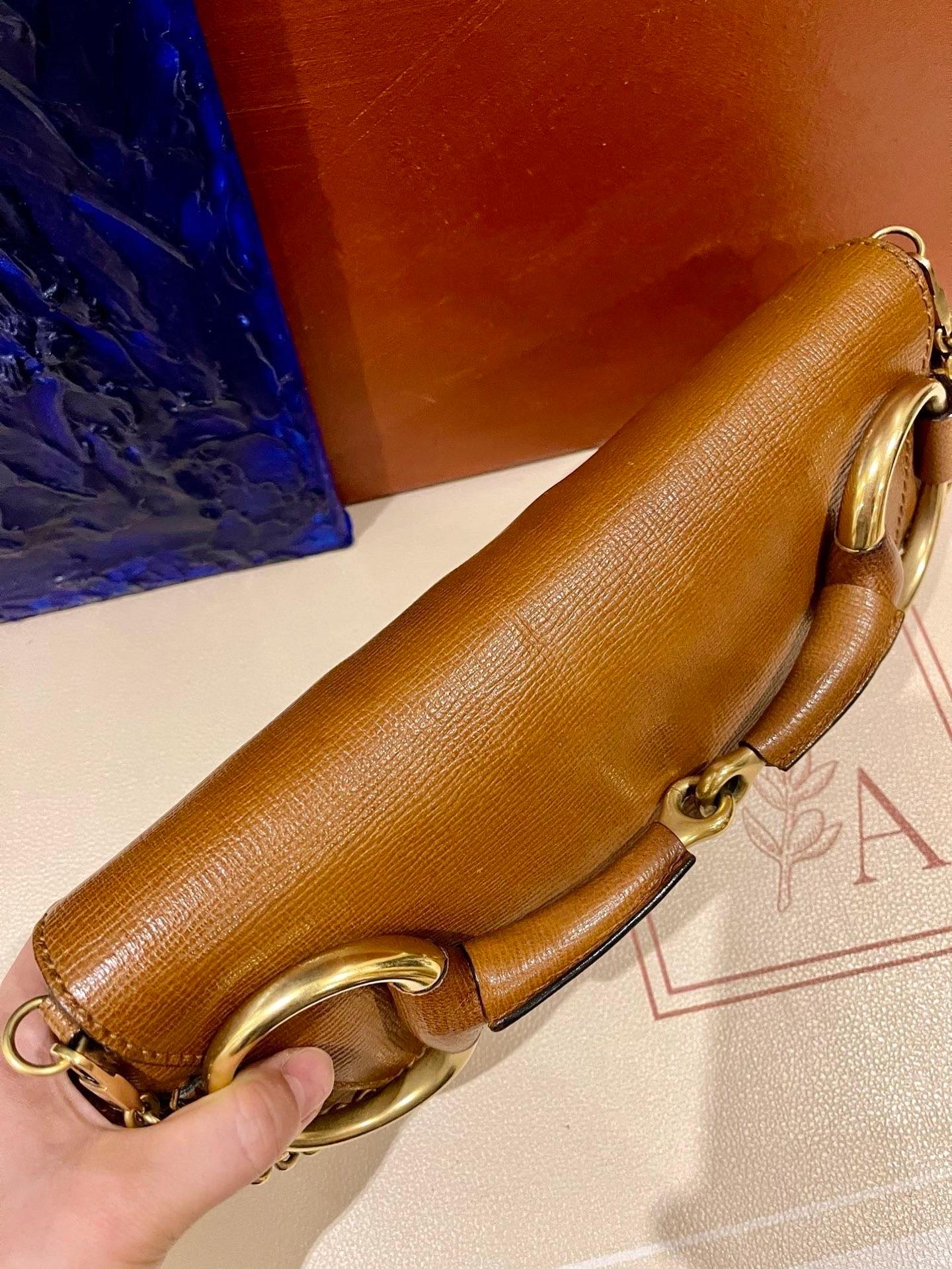 Women's Gucci Horsebit Chain Shoulder Bag Large Tan Brown Leather For Sale