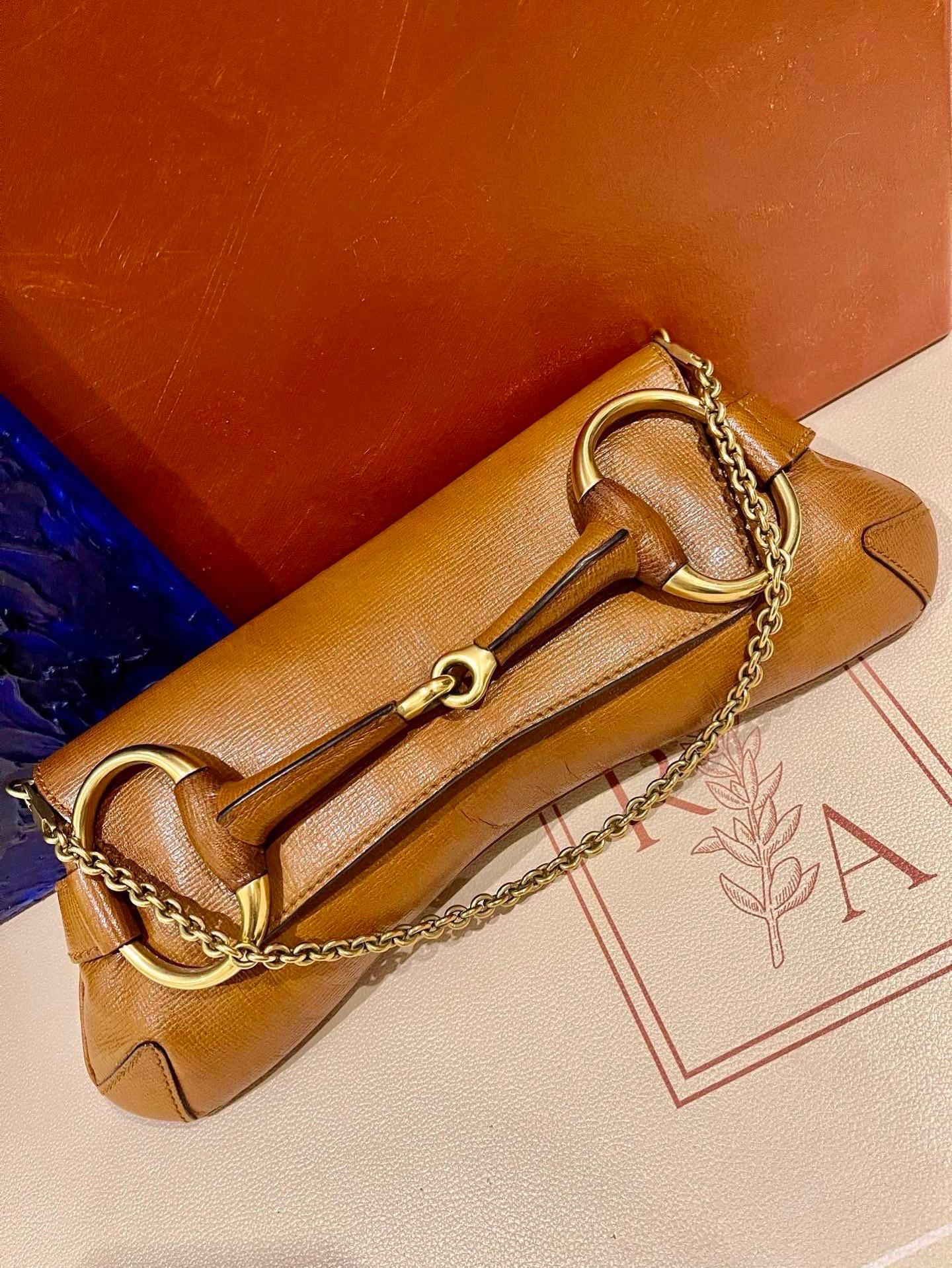 Gucci Horsebit Chain Shoulder Bag Large Tan Brown Leather For Sale 1