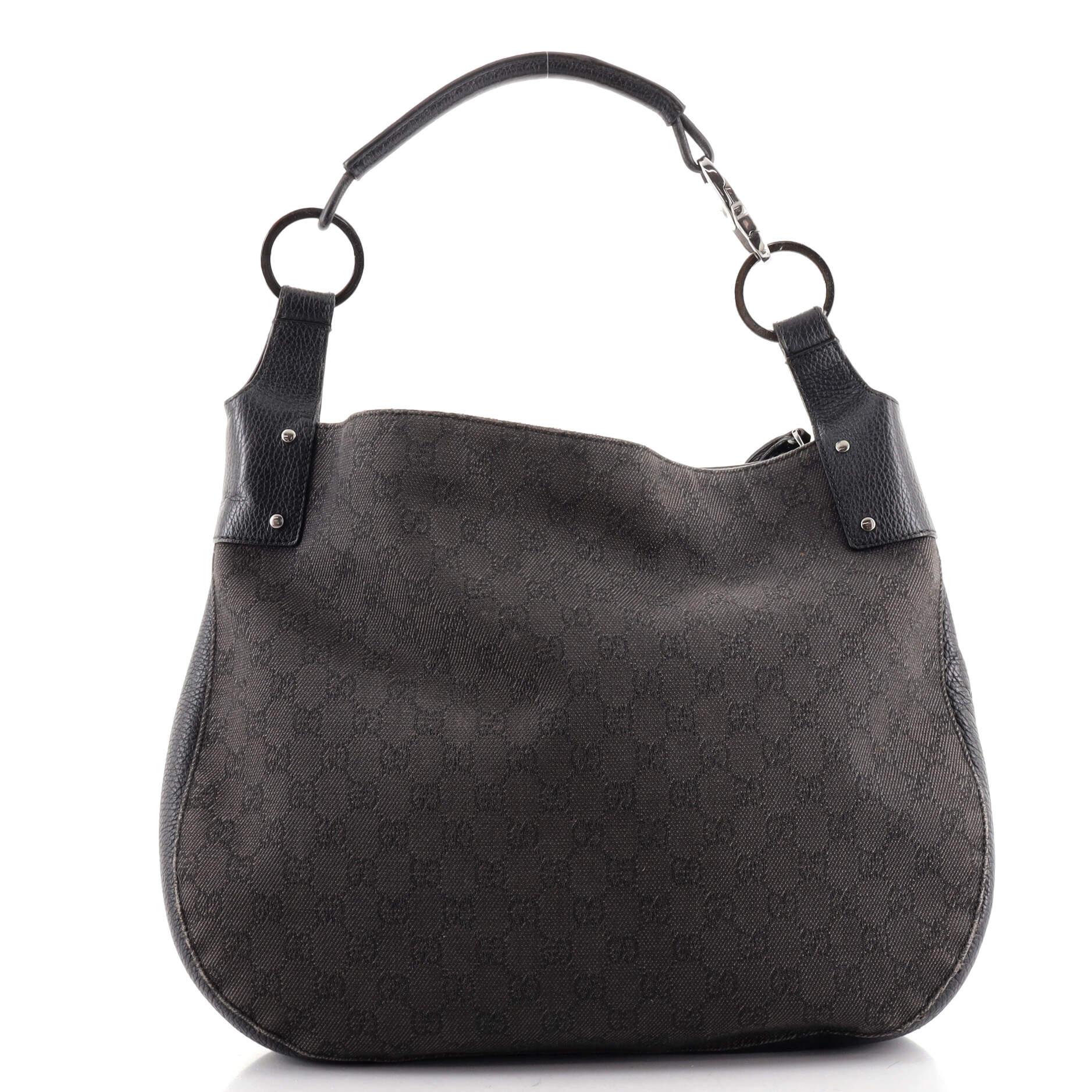 Nero Gucci Horsebit Classic Ring Hobo GG Canvas Grande