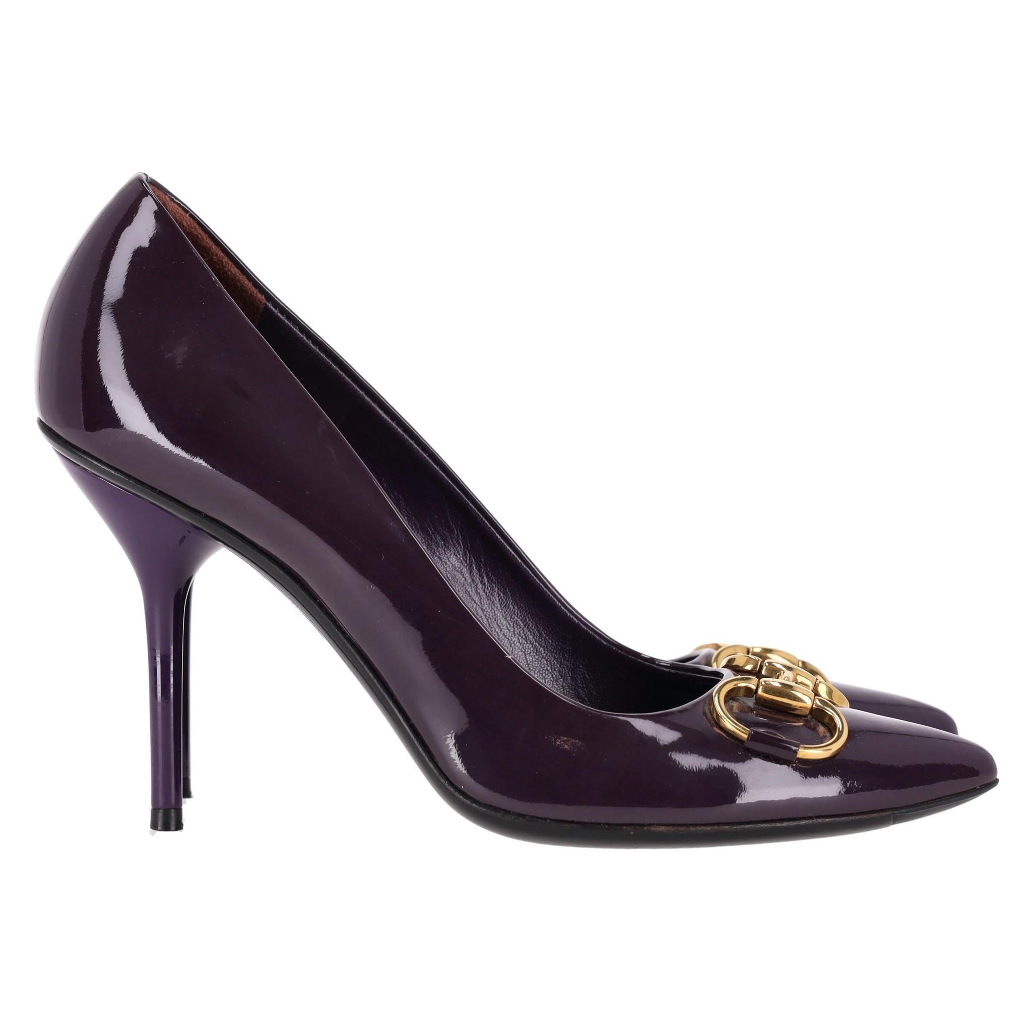 Black Gucci Horsebit Detail Patent Leather Pumps For Sale