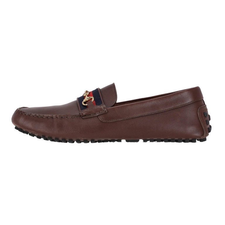 Gucci Horsebit Detail Web Stripe Leather Loafers For Sale at  display picture 1
