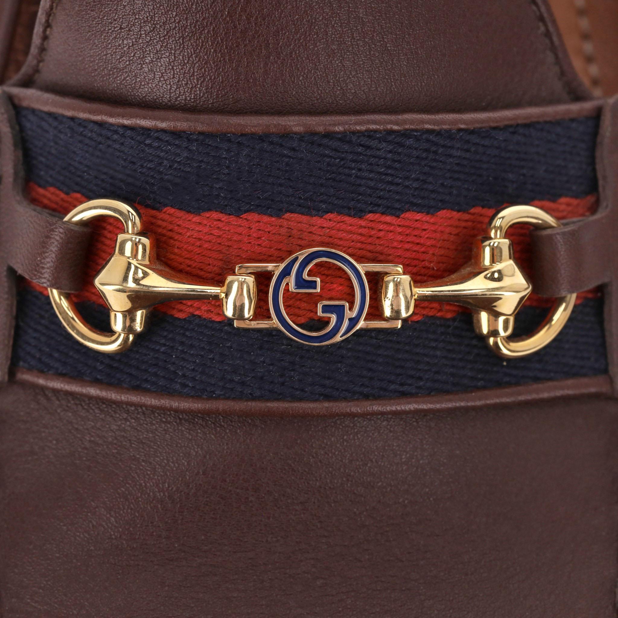 Gucci Horsebit Detail Web Stripe Leather Loafers For Sale 2