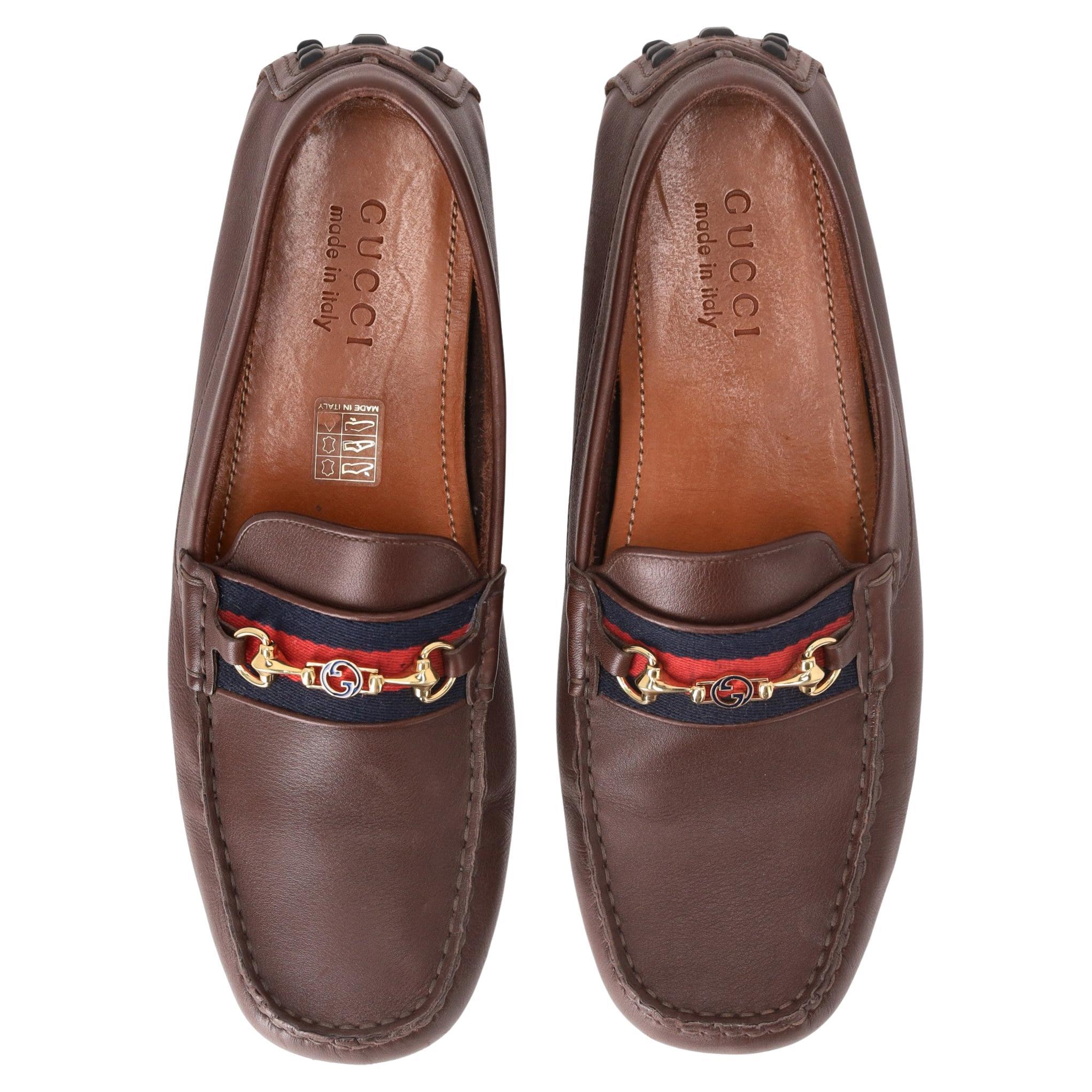 Gucci Horsebit Detail Web Stripe Leather Loafers For Sale