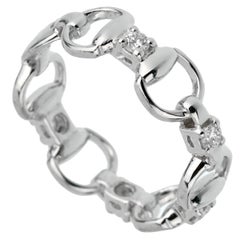 Gucci Horsebit Diamond 18k White Gold Ring Sz 5