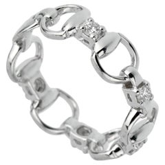 Gucci Horsebit Diamond 18k White Gold Ring Sz 5