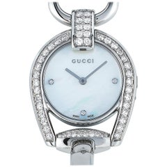 Gucci Horsebit Diamond Mother of Pearl Dial Watch YA139505