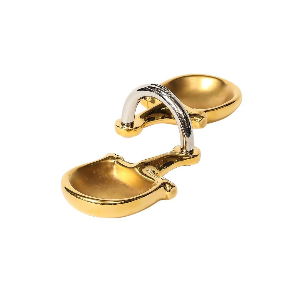 Cenicero doble Gucci Horsebit, latón, pan de oro, níquel, cuero, firmado en venta 6
