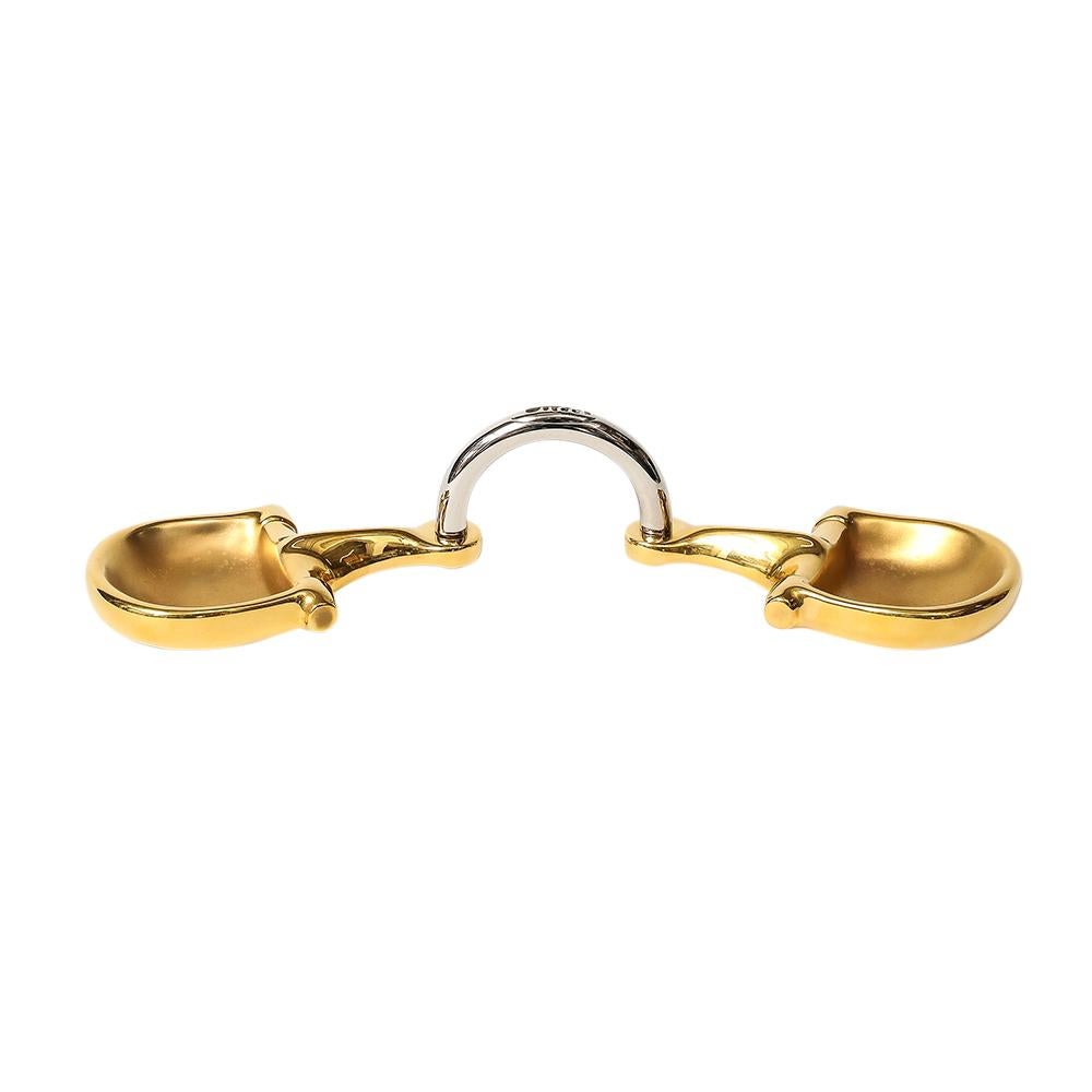 Cenicero doble Gucci Horsebit, latón, pan de oro, níquel, cuero, firmado Moderno de mediados de siglo en venta