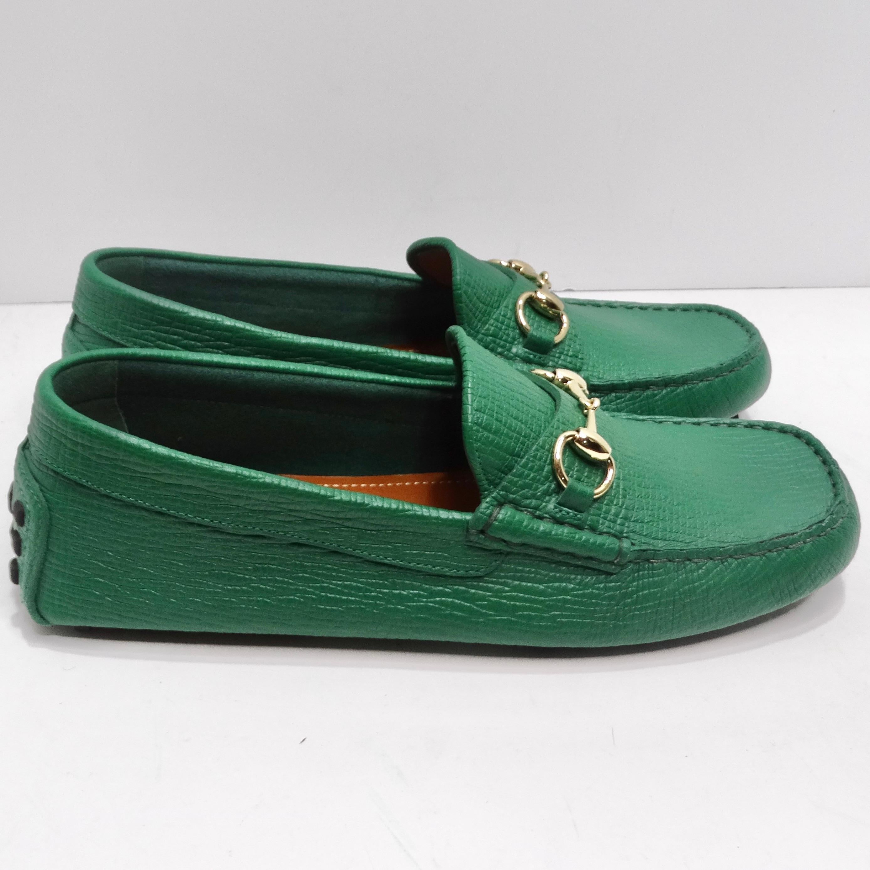 Gucci Horsebit Driver Loafers In Green In New Condition For Sale In Scottsdale, AZ