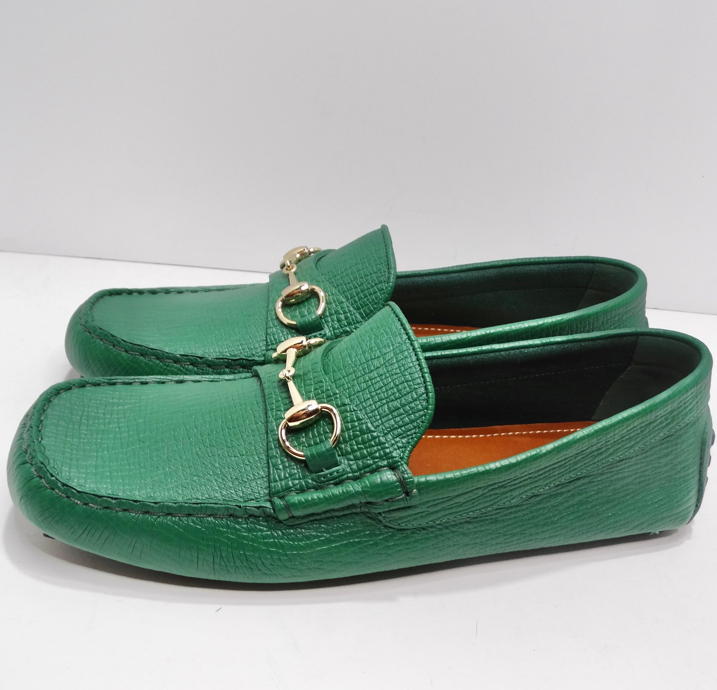 Women's or Men's Gucci Horsebit Driver Loafers In Green For Sale