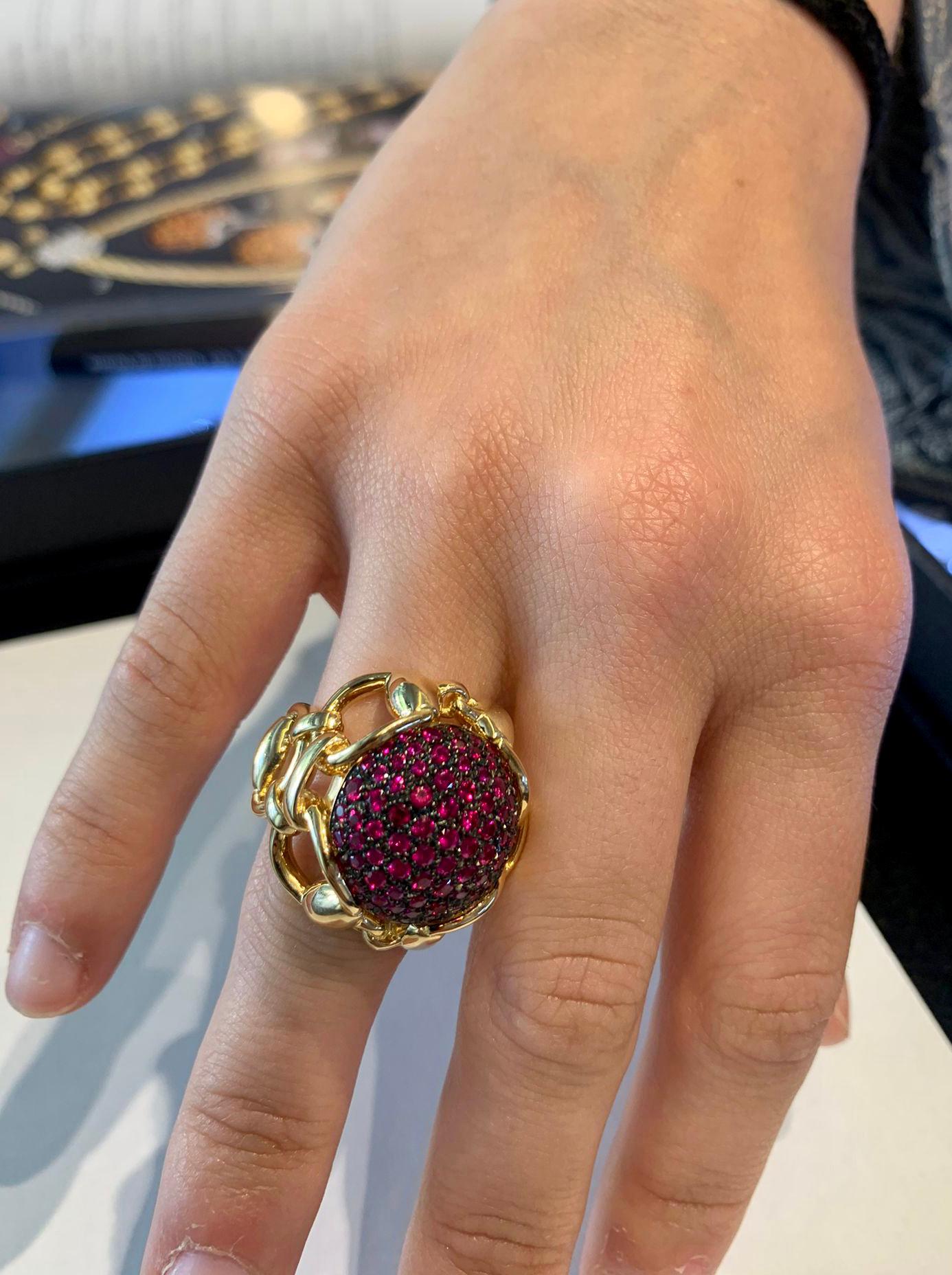 Gucci Horsebit Equestrian 18k Gold Cocktail Ring with Pink Sapphires 2