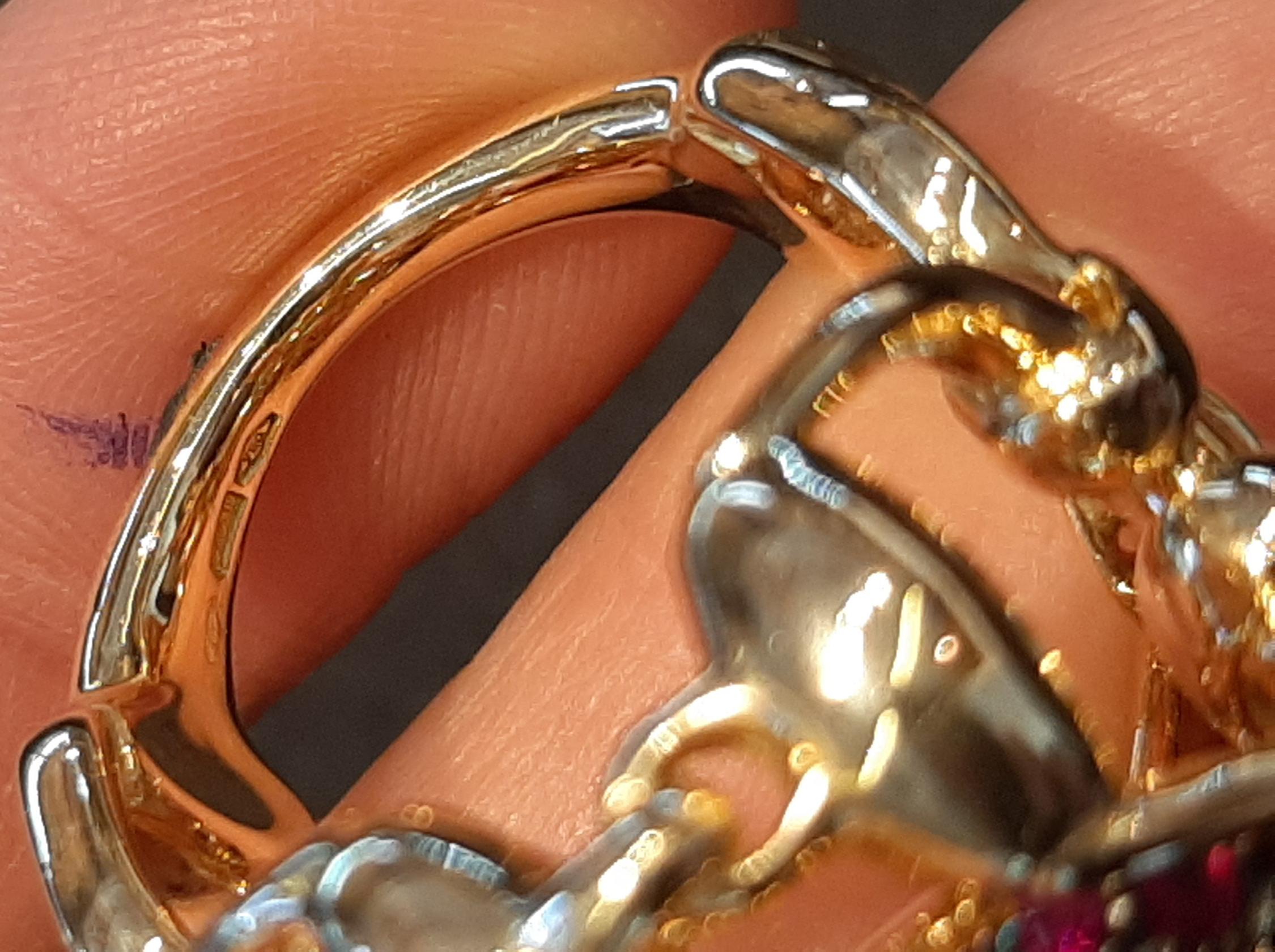 Gucci Horsebit Equestrian 18k Gold Cocktail Ring with Pink Sapphires 3