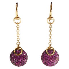 Gucci Horsebit Equestrian 18k Gold Cocktail Earrings with Pink Sapphires
