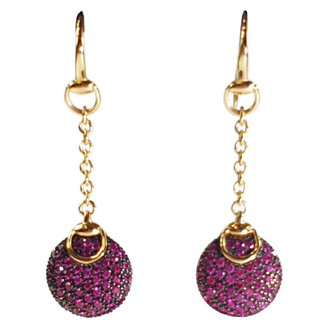 Gucci Horsebit Equestrian 18k Gold Cocktail Earrings with Pink Sapphires