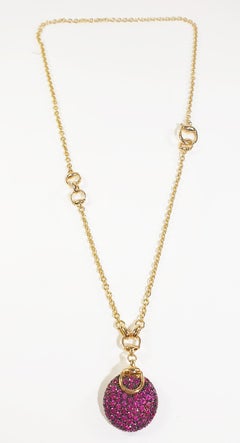 Gucci Horsebit Equestrian 18k Gold Cocktail Necklace with Pink Sapphires